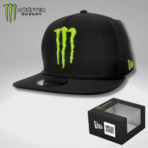 Hat Snapback New Era Black Ventilated Black Rope Adjustable Box & Sticker - Picture 1 of 5